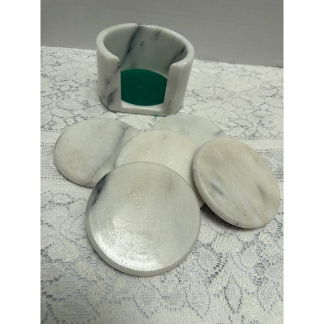 Stone Vintage White Alabaster Marble Coaster Set For Sale - Image 7 of 7