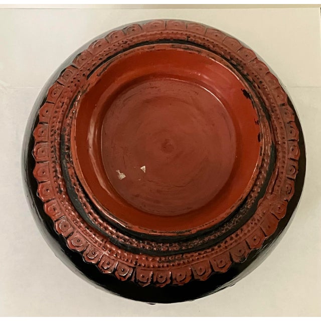 Black Antique Burmese Lacquer Lidded Jar, Elephant, Red & Black, 5 1/2” X 4 1/2” T For Sale - Image 8 of 12