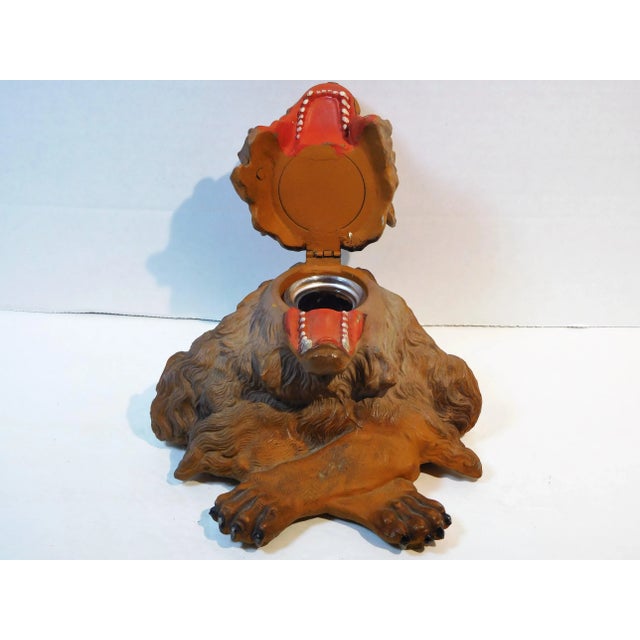 Cabin 1900 Antique Painted White Metal Lion Inkwell For Sale - Image 3 of 13