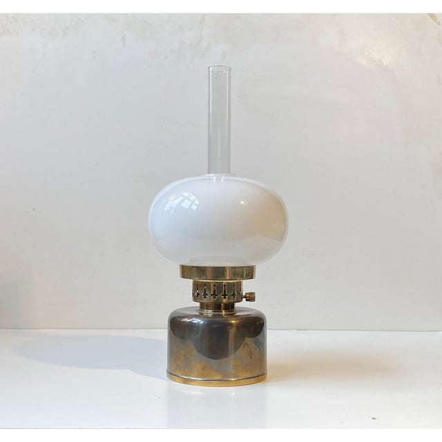 Swedish Modern Oil Table Lamp in Brass and Opaline Glass by Hans-Agne Jakobsson, 1960s For Sale - Image 9 of 9