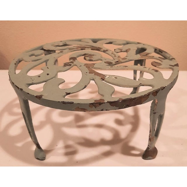 Vintage Metal Plant Stand Chippy Paint For Sale - Image 4 of 10