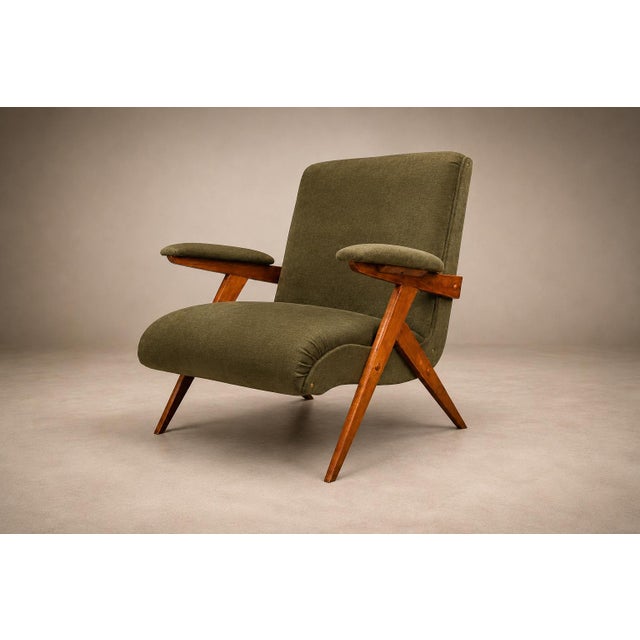 1950s José Zanine Caldas “Z” Armchair in Pau Marfim and Olive Mohair, Brazil, 1950s For Sale - Image 5 of 16