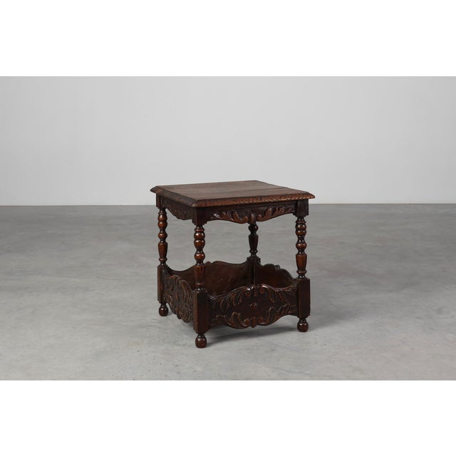 Wood Belgian Oak Carved Square Side Table, 1700s For Sale - Image 7 of 14