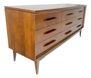 American Light Oiled Walnut 9 Drawers Sculptured Pull 66" Long Dresser Credenza