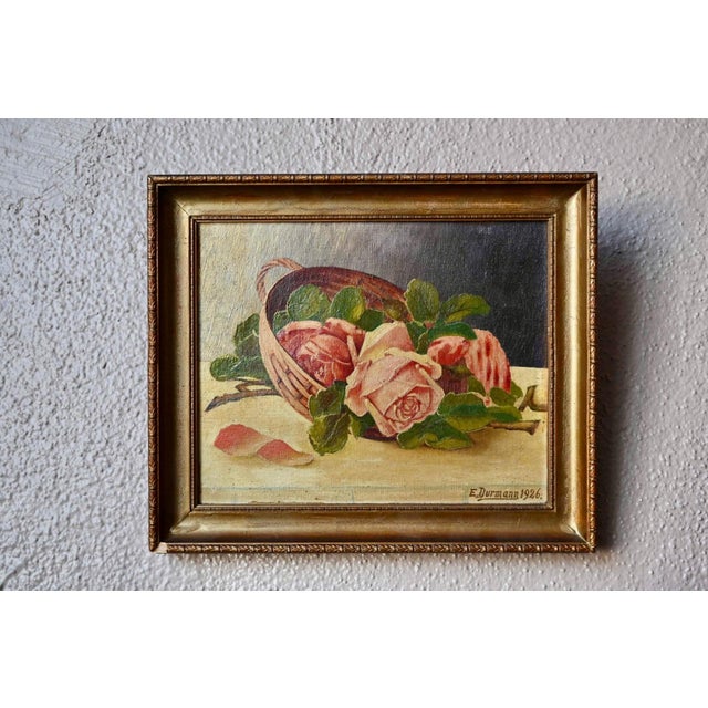 Wood E. Durmann, Academic Roses, 1926, Oil Painting on Canvas, Framed For Sale - Image 7 of 7