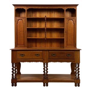 Antique Early 20th Century English Barley-Twist Golden Oak Dresser For Sale