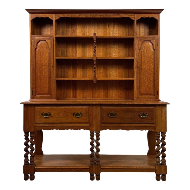 Antique Early 20th Century English Barley-Twist Golden Oak Dresser For Sale