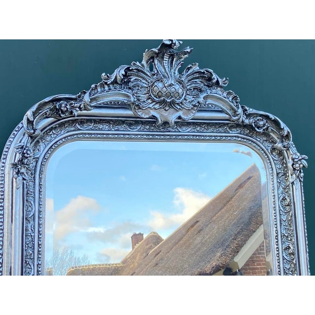 1960s French Louis XVI Silver Wood Floor Mirror For Sale - Image 9 of 11