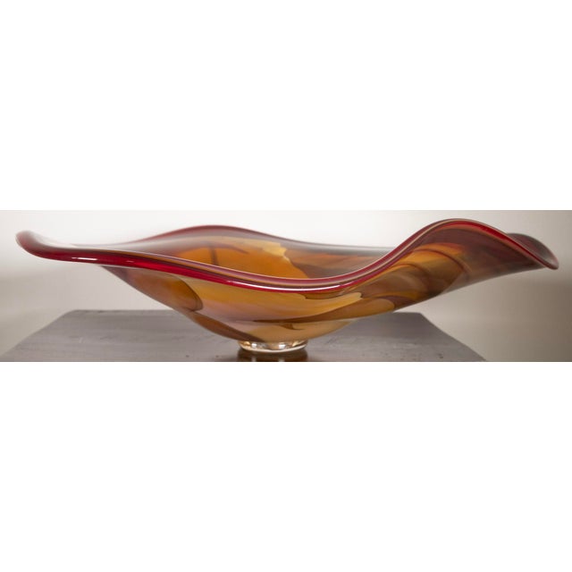Early 21st Century Large Signed Studio Art Glass Centerpiece Bowl – Red, Gold & Amber – 23” W For Sale - Image 5 of 9