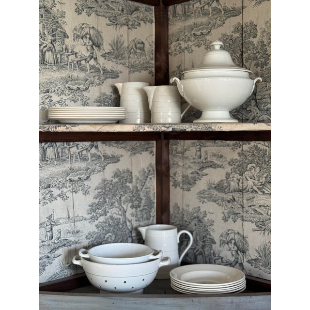 Antique French Painted Corner Cabinet, Lined in French Toile For Sale - Image 9 of 10