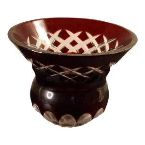 1970s Bohemian Czech Republic Faberge Ruby Red Cut Crystal Votive Holder