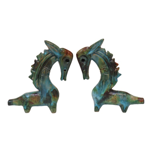 Pair of Italian Modernist Sea Garden Ceramic Horses by Alvino Bagni for Raymor For Sale
