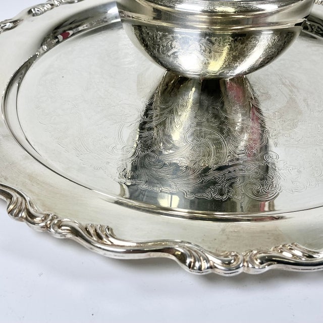 Mid-Century Hollywood Regency Traditional Baroque Oneida Silverplate Tray With Attached Dip Bowl For Sale - Image 6 of 9