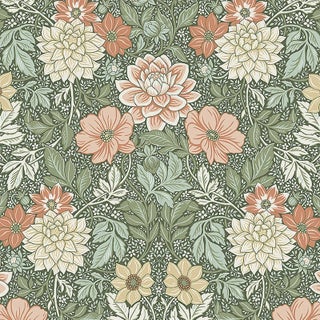 Borastapeter Dahlia Garden Wallpaper in Green For Sale