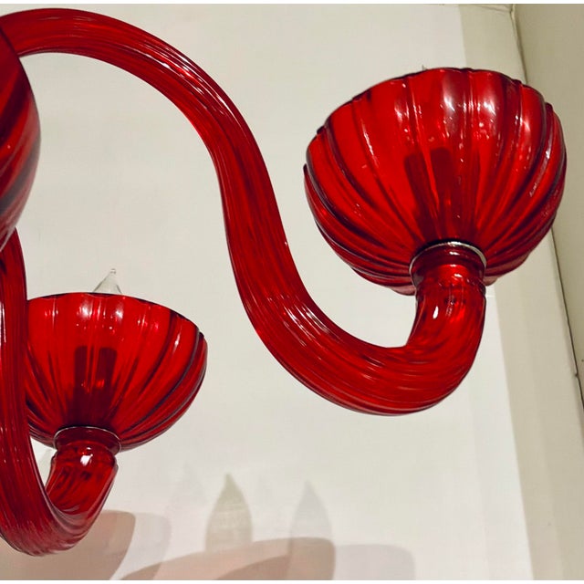 1990s 1990s Myran Allan Luxury Lighting Modern Red Murano Glass Chandelier For Sale - Image 5 of 6