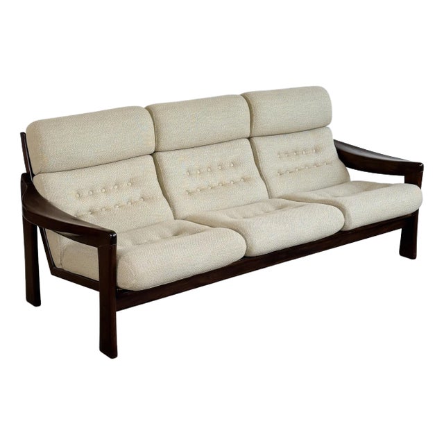 1970s Vintage Upholstered Mid-Century Modern 3-Seat Sofa For Sale