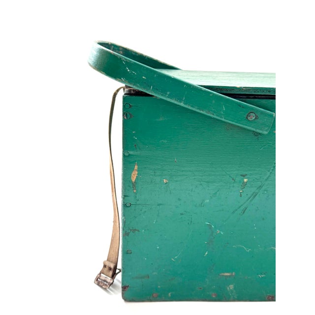 Wood Vintage Large Green Box With Handles Wood Storage Box Basket Cooler or Tackle Box For Sale - Image 7 of 12