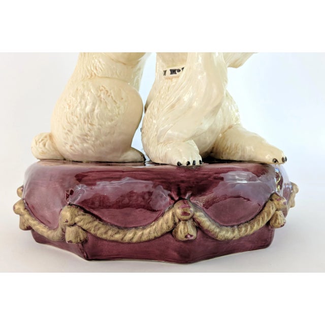 Ceramic Vintage Ceramic Pair of White Poodles on a Pillow For Sale - Image 7 of 12