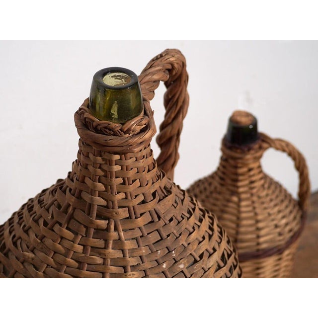 Wood Antique Glass and Wicker Demijohns, 1920s Set of 3 For Sale - Image 7 of 9