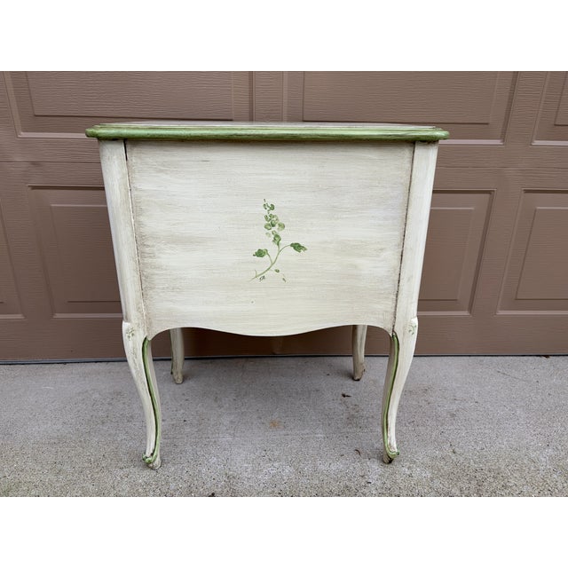 Vintage French Provincial Cream & Sage Green Painted Nightstand With Botanical Decoration For Sale - Image 13 of 14