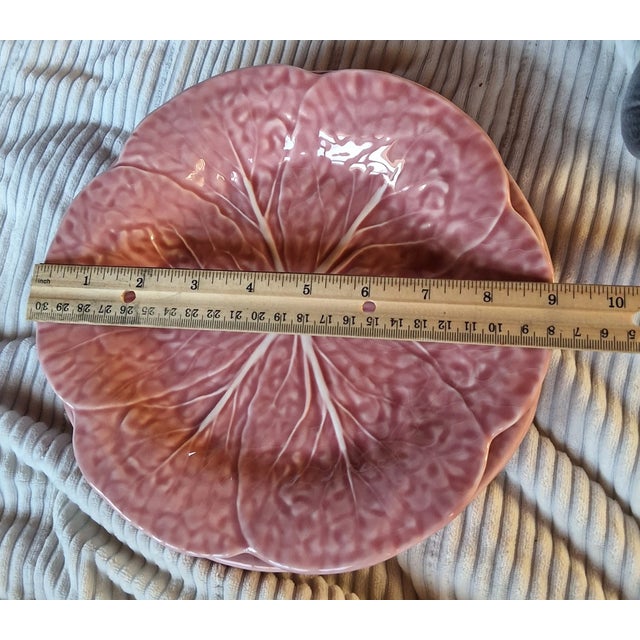 Mid-Century Modern Vintage Mid-Century Modern Bordallo Pinheiro Majolica Pink Cabbage Lunch/Salad Plates - Set of 4 For Sale - Image 3 of 3