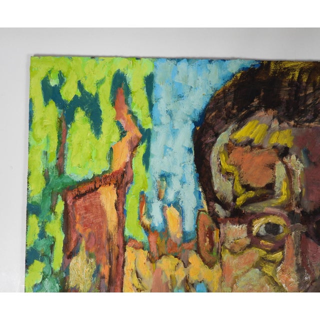 Contemporary oil on wood panel expressionist portrait painting of man with abstract background by K. C. Bacon (1948-2026)...