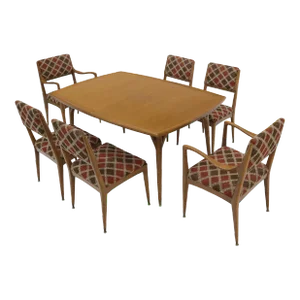 Mid 20th Century Seven Piece Cerused Oak Dining Room, attributed Paul Laszlo, 2 Extension Boards