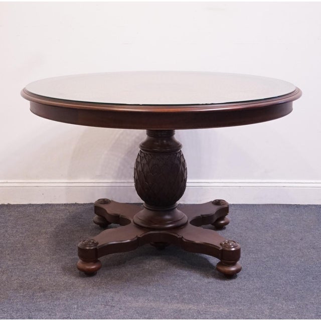 American Ethan Allen British Classics Collection Early American Traditional 48" Round Pedestal Caned Top Dining Table W. Pineapple Base 29-6303 For Sale - Image 3 of 9