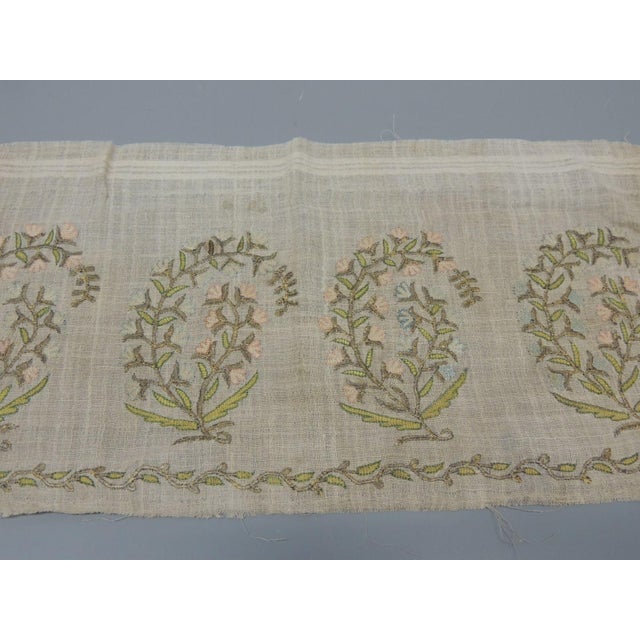 Antique Green and Pink Paisley Embroidered Textile Size: 9.5”H x 19”L