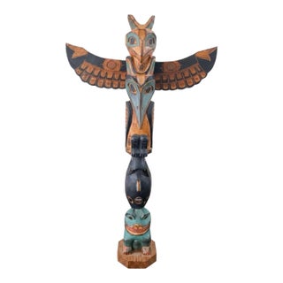 Vintage Large Hand-Carved Wooden Totem 15” Pole by Ray Moore For Sale