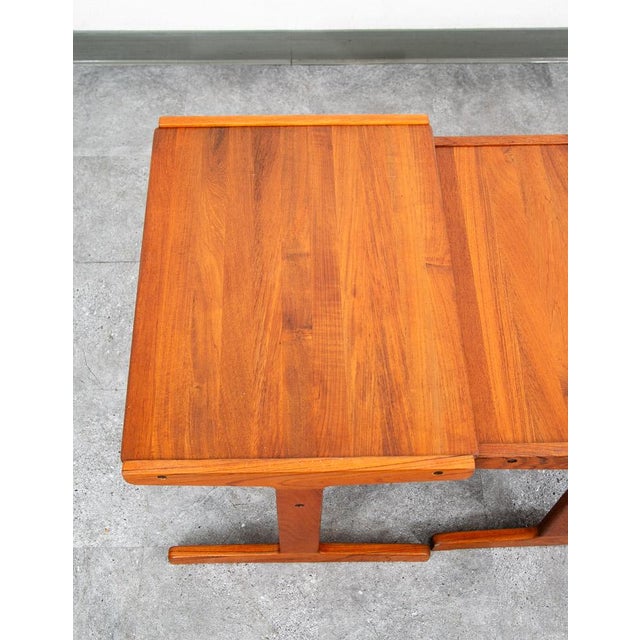 Mid Century Danish Modern Nesting Tables Solid Teak Set 3 Denmark Sled MCM Wood For Sale - Image 9 of 12