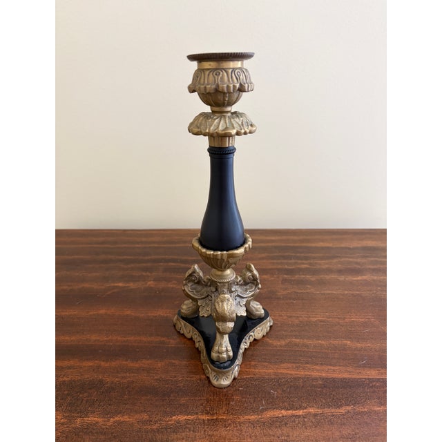 Brass Neoclassical Grand Tour Lion-Paw Taper Candlestick For Sale - Image 8 of 9