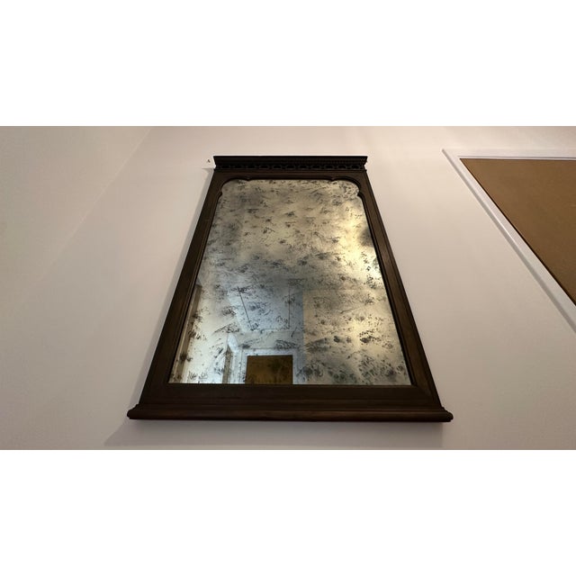 Wood Vintage Antiqued Mirror in Dark Walnut Frame With Moorish Arch Detail For Sale - Image 7 of 12