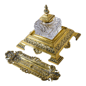 Glass Inkwell and Brass Inkstand With Tray