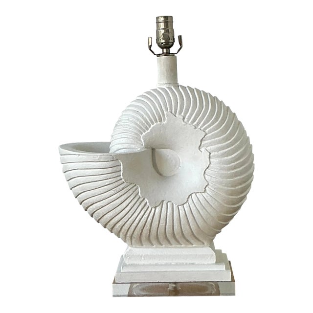 Vintage Boho Plaster Nautilus Shell Lamp For Sale