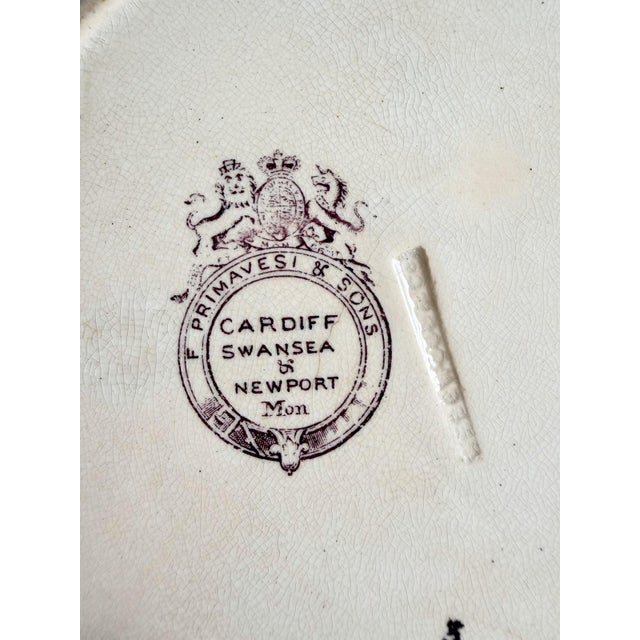 Antique Ceramic Plate Primavesi & Sons Cardiff Swansea & Newport Purple Transfer For Sale - Image 4 of 12