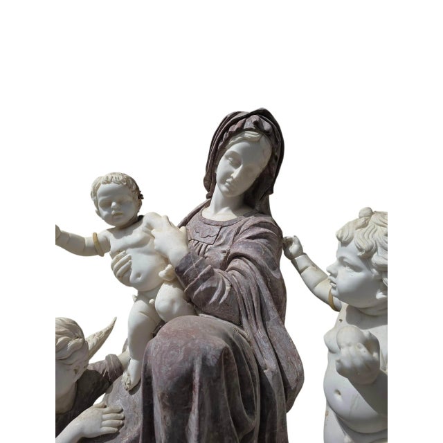 Virgin Mary with Cherubs, 20th Century, Marble For Sale - Image 6 of 9