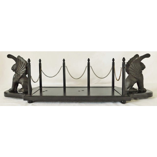 Large Vintage Ornate Gothic Black Metal & Wood Gargoyle Footed Candle Holder Tray Stand For Sale - Image 11 of 11