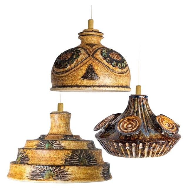 Danish Yellow Ceramic Pendant Light, 1970 For Sale