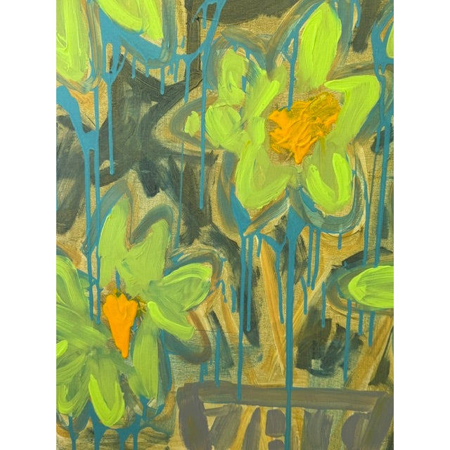 Green Abstract Green & Gold Floral Still Life – Modern Statement Artwork For Sale - Image 8 of 12