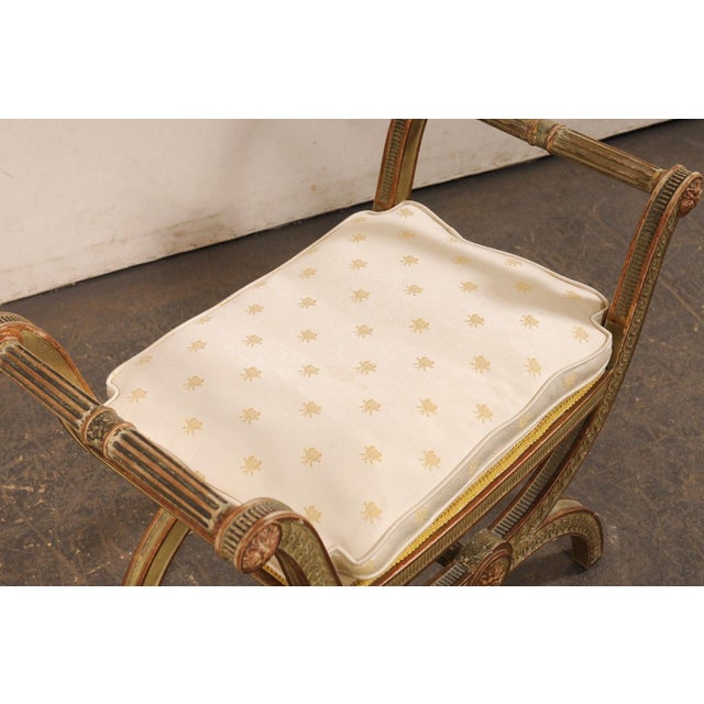 Mid 20th Century Italian Carved-Wood Curule Stool W/Cushion For Sale - Image 10 of 13