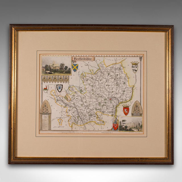 This is an antique county map of Hertfordshire. An English, framed atlas engraving of cartographic interest, dating to the...