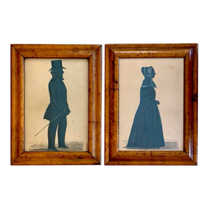 Vintage Boho Silloutte Drawing in Burled Wood Frame