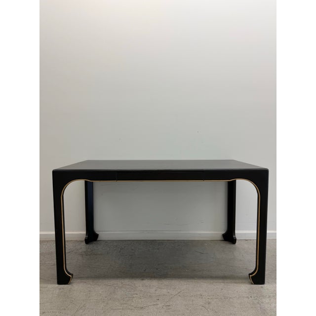 Hickory White Modern Black Lacquer Console Desk With Brass Trim and Drawer For Sale - Image 12 of 12