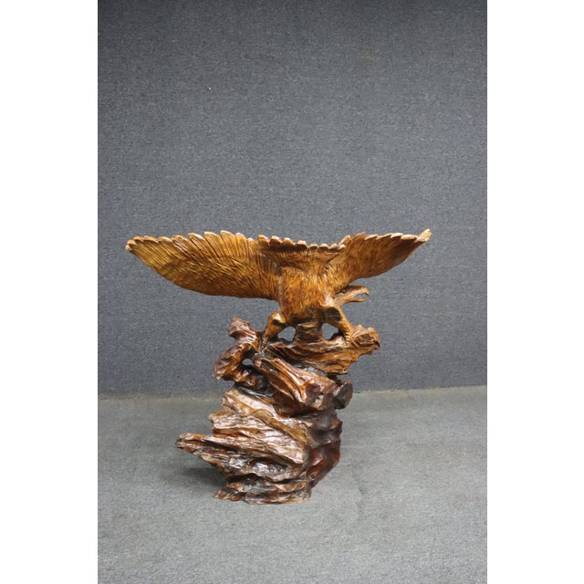 Large Mid-Century Modern Hand Carved Walnut Eagle Sculpture on Burl Wood Base For Sale - Image 9 of 12