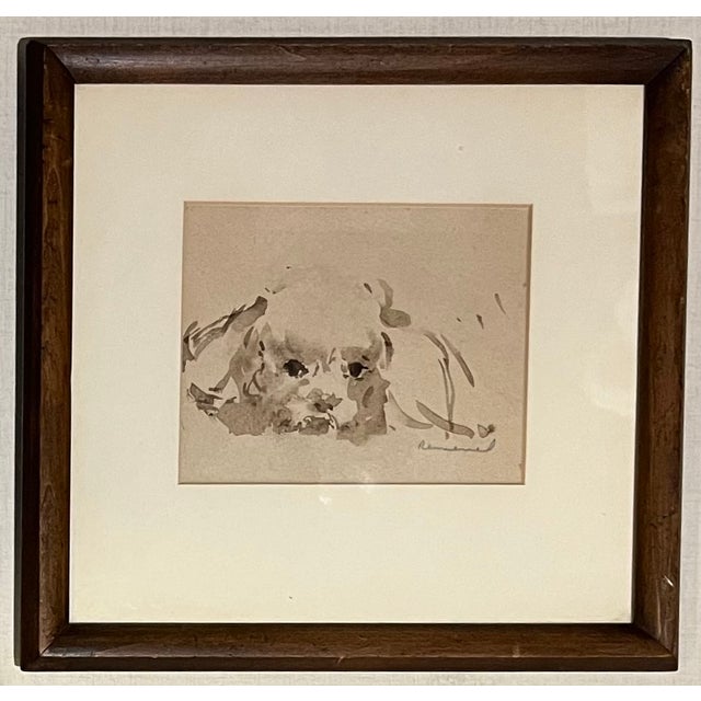 Louis Remmell (American 1920's) Impressionist Ink Wash Drawing - Portrait of a Puppy Dog For Sale - Image 4 of 6