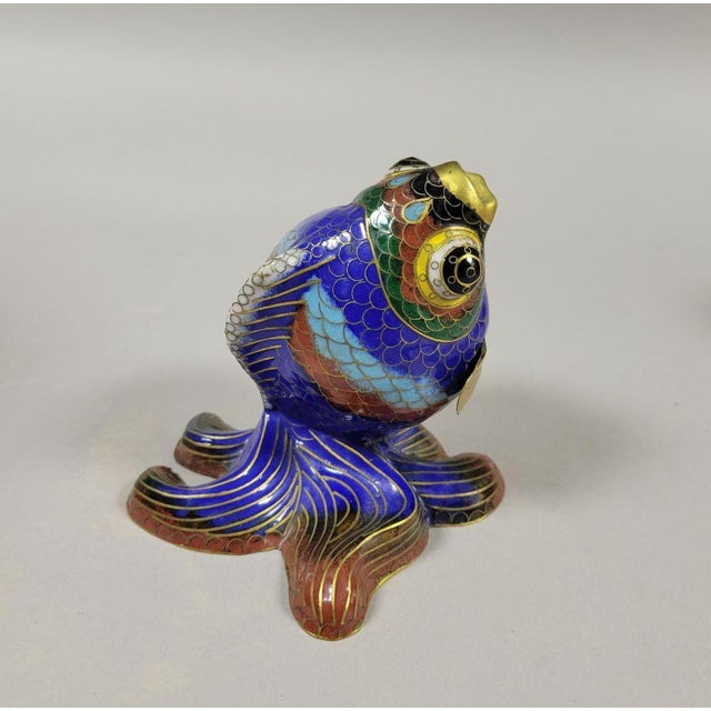 Late 20th Century Vintage Blue With Gold Gilt Cloisonne Coy Fish Figurine For Sale - Image 5 of 7