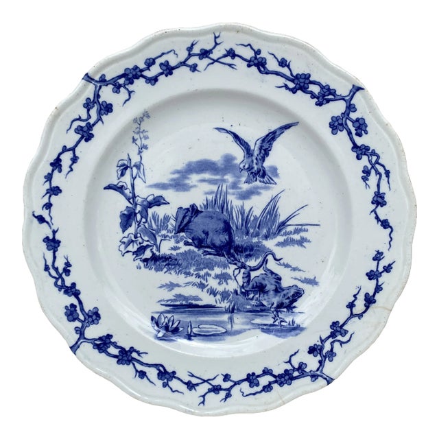 English Blue & White Plate Eagle & Frog Brown Westhead and Moore, Circa 1890 For Sale