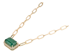 Natural Diamond 6.9ct Dark Green Zambian Emerald Contemporary Necklace in 14k Gold
