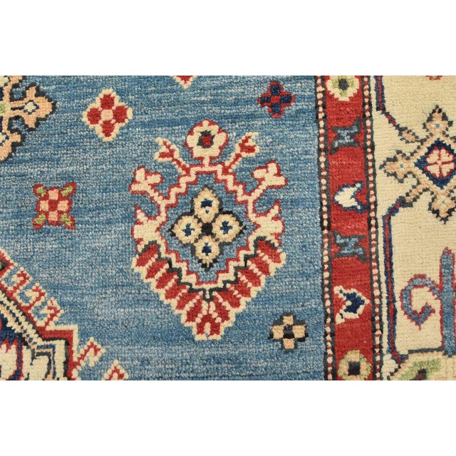 Blue Kazak Rug 4′ X 5’10” Blue Wool Tribal Hand-Knotted Oriental Carpet For Sale - Image 8 of 12
